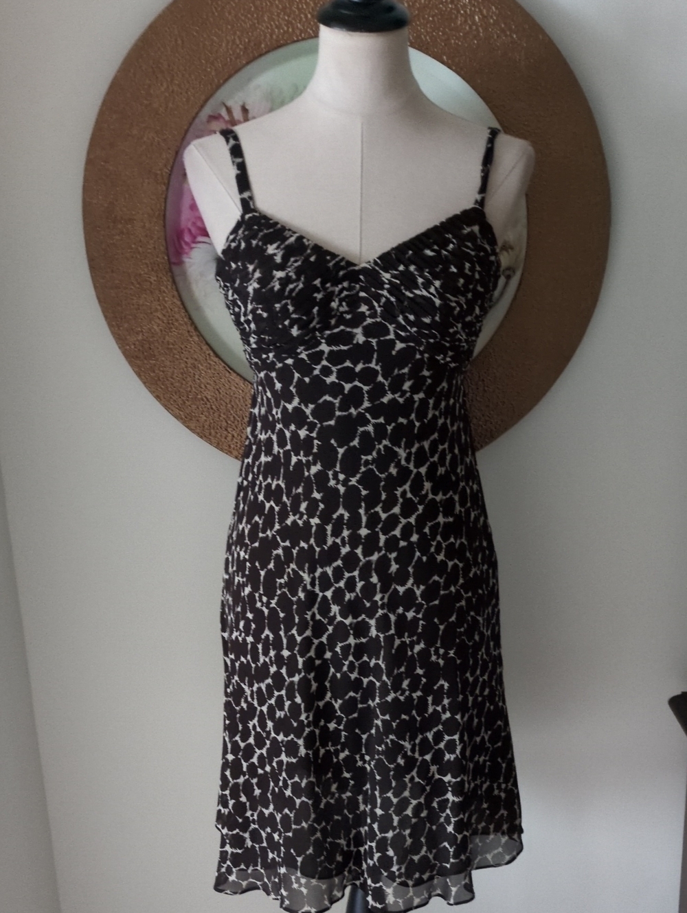 Ann Taylor Dark Brown and Cream Printed Dress